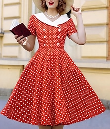 levne -Retro 50. léta Rockabilly Ke kolenům Šaty Houpací šaty Flare šaty Běžný Puntíky A-Linie Do V Dámské Karneval Nový rok Plesová maškaráda Denní nošení Čajový dýchánek Retro tematická párty Dospělé Šaty