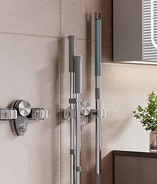 economico -Supporto per scopa e mocio con ventosa, montaggio a parete, 2 pezzi, senza foratura, gancio per mocio regolabile, organizer per scopa rimovibile per bagno, toilette, casa