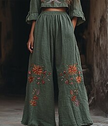 economico -Per donna Gamba larga Pantaloni Pantaloni Palazzo Moda Boho Lunghezza intera Vita Alta Fiore Elastico in vita Stampato Traspirabilità Confortevole Streetwear Abbigliamento quotidiano Uscire Verde