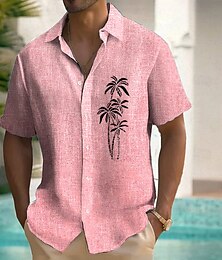 economico -Per uomo Albero di Cocco Piante Tropicali Camicia di lino Camicia hawaiana estiva Camicia con Bottoni Manica Corta Hawaiano Resort Vacanza Ferie Abbigliamento mare Estate Primavera Collo ripiegato