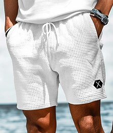 お買い得  -男性用 ワッフル スウェットショーツ ショーツ バミューダショーツ ビーチショーツ 弾性ウエスト 平織り 履き心地よい スポーツ 膝丈 ヨガ 日常 ビーチ 旅行度假风 エスニック ホワイト ブルー 伸縮性あり