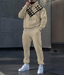 abordables -Hombre Plaid Bloque de color 2 piezas Conjuntos de sudaderas 3D Chándal Sudadera con capucha Manga Larga Pantalones largos Con Capucha Deportivo Casual / Diario Ropa Deportiva Impresión 3D Primavera