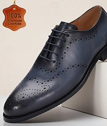 preiswerte -Marineblaue Oxford-Schuhe aus echtem Rindsleder für Herren mit klassischen Brogue-Details für formelle Geschäftsveranstaltungen und Hochzeitsanlässe