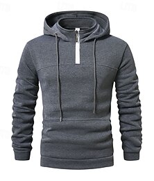 abordables -Homme Sweat à capuche Sweat à capuche quart zippé Noir Vin bleu marine Vert foncé Kaki À capuche Uni Cordon de serrage Avec Poches Sport & Loisir Quotidien Fête Polyester Streetwear Basique