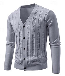 abordables -Hombre Chaqueta de Punto Suéter recortado Suéter de punto Estriado Tejer Tops regulares Botones Jacquard Plano Escote en Pico Moda Clásico Vacaciones Ropa Cotidiana Ropa Otoño Invierno Negro Azul