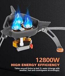 Недорогие -Ветрозащитная походная газовая горелка мощностью 12800 Вт с пьезоэлектрическим розжигом, портативная складная, с тремя горелками, для использования на открытом воздухе, для пеших походов,