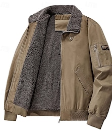 abordables -Hombre Chaqueta al aire libre Chaqueta de bombardero Acolchado Sherpa Entrenamiento Exterior Mantiene abrigado Cortavientos Cuello de vellón Invierno Color sólido Casual Regular Negro Verde Oscuro
