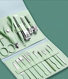 お買い得  -16 in 1 プロフェッショナル ネイルクリッパー ペディキュアキット マニキュアセット、ステンレススチール ネイルケアツール グルーミングキット 豪華なトラベルレザーケース付き 厚い爪用 男性 女性 ギフト