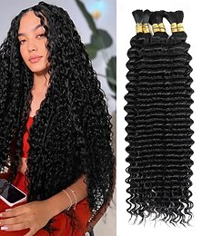abordables -Lot de 3 mèches de cheveux humains Remy ondulés de couleur naturelle, sans trame, 10 à 28 pouces