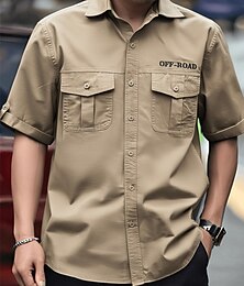 abordables -Homme Chemise Chemise Décontractée Chemise de travail Chemise Boutonnée Marron Sapin Noir Marron Kaki Vert Véronèse Manche Courte Uni Revers Vacances Fête Avec Poches Vêtement Tenue 100% Coton Mode