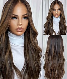 abordables -Perruque Cheveux vierges non transformés 5x5 Fermeture dentelle frontale 13x4 Cheveux Brésiliens Ondulé Multicolore Raie au milieu Femmes Densité 150% 180% we say baby hair Cheveux Mèches / Balayage