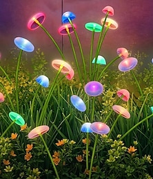 abordables -Lot de 2 lampes solaires de jardin en forme de champignon, 6 LED, imperméables, pour l'extérieur, idéales pour un jardin, une cour, un sentier, une décoration de fête de Noël