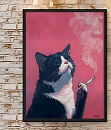 Недорогие -Декор для комнаты, 1 шт., постер с курящим котом на холсте, тема черного кота, настенное искусство, уникальный креативный настенный декор для гостиной, спальни, офиса, ресторана, водонепроницаемый,
