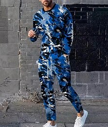 abordables -Hombre Sudadera Tracksuit Rojo Azul Piscina Verde Trébol Cuello Barco Color Camuflaje 2 Piezas Deporte Diario Festivos Poliéster Ropa de calle Básico Casual Primavera Otoño Ropa Sudaderas con capucha