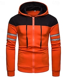 economico -Per uomo Felpa con cappuccio Felpa con cappuccio a zip intera Nero Blu marino Blu Arancione Con Cappuccio Blocco di colori Patchwork Coulisse Sport & Outdoor Quotidiano Ferie Poliestere Streetwear