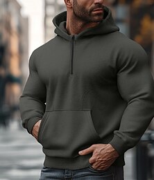 baratos -Homens Moletom Quarter Zipper Hoodie Preto Verde Tropa Azul Marinha Cinzento Com Capuz Colarinho Clerical Bloco de cor Zip Up Patchwork Bolso frontal Tático Desportos e Ar livre Casual Roupa de rua