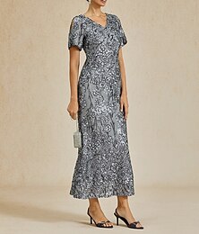 levne -Dámské Maxi šaty Plášťové šaty Turmpetové šaty Elegantní Večírek koktejl Studené rameno Večerní oslava Koktejlový večírek Květinový Krátký rukáv Do V Šedá Léto Jaro Podzim Zima