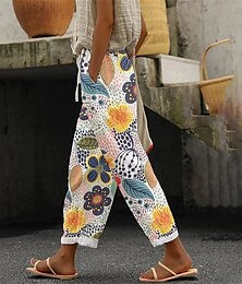 economico -Per donna Gamba larga Pantaloni Moda Streetwear Lunghezza intera Misura del girovita medio Fiore Elastico in vita Stampato Traspirabilità Confortevole Streetwear Abbigliamento quotidiano Uscire Giallo