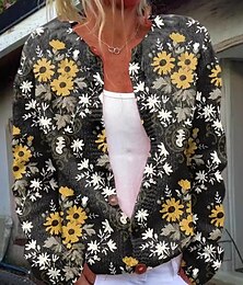 billige -Dame Genser Kofte Mote Gatemote Daglig Blomstret Riflet Åpen Forside Strikket Trykt mønster Langermet Crop Tops Strikke Ferie Ut på byen Helg Gul Blå Høst Vinter
