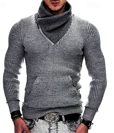 abordables -Hombre Pulóveres Suéter de punto Estriado Tejer Tops regulares De Punto Ajustado Plano Chal Prendas de punto Moda Casual Ropa Cotidiana Ropa Invierno Negro Blanco S M L