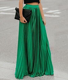 levne -Dámské Sukně Módní Maxi Vysoký pas Sukně Bez vzoru Plisé Lehce elastické Běžné / Denní Černá Růžová Červená Zelená Léto Polyester