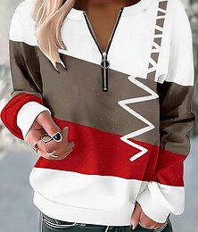 economico -Per donna Felpa Pullover Felpe con cerniera Grafico Geometrico Astratto Moda Casual Manica Lunga Girocollo Top Regolari Streetwear Abbigliamento Quotidiano Cerniera Stampato Rosso Autunno Inverno