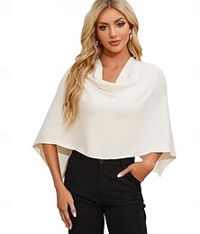 preiswerte -Damen-Capri-Poncho-Pullover, schlankmachende Passform, kurz, vielseitiger Schal, weicher Strick, Wickel, Wasserfallausschnitt, kurze Oberteile
