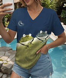 economico -Per donna Maglietta Grafico Animale Blocco di colori Vintage Elegante Classico Manica Corta Scollo a V Top Regolari Quotidiano Stampato Rosso Blu Viola Marrone Verde Estate Primavera