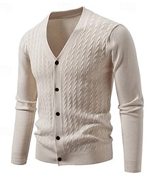 abordables -Hombre Chaqueta de Punto Suéter recortado Suéter de punto Estriado Tejer Tops regulares Botones Jacquard Plano Escote en Pico Moda Clásico Vacaciones Ropa Cotidiana Ropa Otoño Invierno Negro Azul