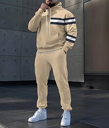 abordables -Hombre A Rayas 2 piezas Conjuntos de sudaderas 3D Chándal Sudadera con capucha Manga Larga Pantalones largos Con Capucha Deportivo Casual / Diario Ropa Deportiva Impresión 3D Primavera Otoño Invierno