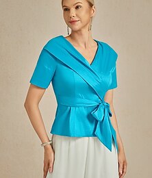 abordables -Mujer Color sólido Elegante Cuello Vuelto Con cinturón Azul Piscina Verano Primavera Otoño