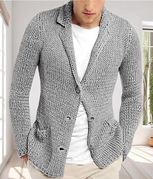 billige -Herre Genser Cardigan Genser Riflet Strikke Vanlige topper Strikket عادي Med hakk Moderne Moderne Fritid Avslappet Dagligdagstøy Klær Vinter Grå M L XL