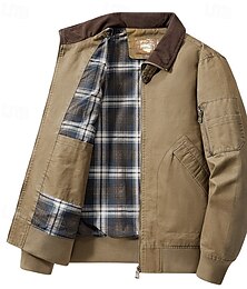 billiga -Herr Bomberjacka Vardaglig jacka Semester Dagligen Ficka Vår Höst Slät Mode Klassisk Kavajslag Normal Svart Kamel Armégrön Beige Jacka