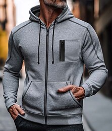 levne -Pánské Mikina na zip Fleecová mikina Černá Rubínově červená Námořnická modř Šedá Kapuce Bez vzoru Zapni Přední kapsa Sporty a outdoor Ležérní Denní Šik ven Chladný Sportovní oblečení Zima Podzim zima