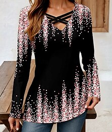 baratos -Mulheres Camiseta Âmbar Gráfico Vintage à moda Clássico Manga Longa Decote V Tops regulares Diário Com Corte Imprimir Rosa Primavera Outono