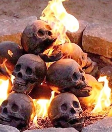 abordables -1 calavera de cerámica ignífuga para fogata de Halloween, figura de cabeza de esqueleto ardiente para chimenea o brasero, accesorio de fiesta de Halloween aterrador y decoración espeluznante para