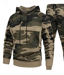 abordables -Homme Sweat à capuche Ensemble Survetement Survêtement Vert Véronèse Kaki À capuche Camouflage 2 pièces Sport & Loisir Quotidien Fête Polyester Streetwear Basique Occasionnel Printemps Automne