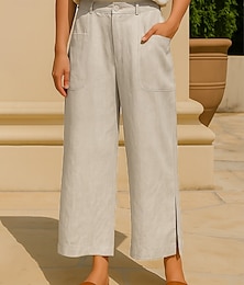 abordables -Femmes Pantalon en coton et lin Jambe large Chinos Vacances ancien Mode Longueur complète Taille haute Uni Avec Poches Confort Extérieur Non Elastique Vacances Rue Quotidien Jaune Orange Beige Ét
