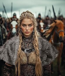 Недорогие -Ретро Средневековый Эпоха возрождения Воротник-накидка Шали Костюм из искусственного меха Воин Викинг Маскарадный костюм Жен. Викинг Хэллоуин Карнавал Выступление Для вечеринок РИЖД Взрослые