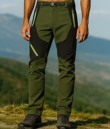 abordables -Homme Pantalons de randonnée Pantalon de Pluie de Randonnée Pantalons softshell Patchwork Extérieur Coupe régulière Imperméable Coupe-vent Bas Poche à Fermeture Éclair Vert Véronèse Camping