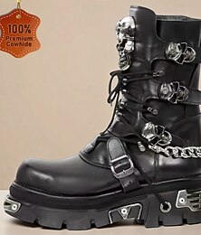 economico -stivali da combattimento gotici neri da uomo con fibbie a forma di teschio – stivaletti allacciati in stile punk per andare in moto e per Halloween