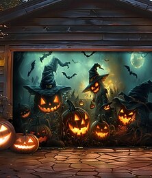 economico -Copertura per porta del garage di Halloween – Striscione arazzo della strega con lanterne di Halloween sotto la luna facile da appendere con hardware incluso decorazione per esterni per la casa di