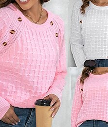 abordables -Femmes Pull Occasionnel Couleur Unie Épais Col ras du cou Tricoté manche longue Hauts Réguliers Tricoter Quotidien Fête Sortir Blanche Rose Claire Automne Hiver