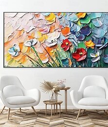 billiga -stor 3D-blommaoljemålning handgjord texturerad landskapsoljemålning livfull flerfärgad blommålning bukett modern konstverk bild för vardagsrumsinredning modern färgglad blombild rumsinredning