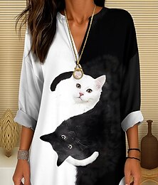 economico -Top Estivi da Donna Graphic Animale Gatto Vintage Tropicale Hawaiano A V Regular Tops Stampa Giornaliera da Spiaggia Nera e Bianca Gialla Rosa Rossa Blu Estate Primavera