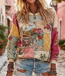 levne -Dámská 3D tisková vintage boho mikina patchwork s květinovým pulovrem teplá aktivní vintage mikina s kapucí každodenní nošení ležérní světle růžová žlutá světle zelená růžová červená jaro podzim zima