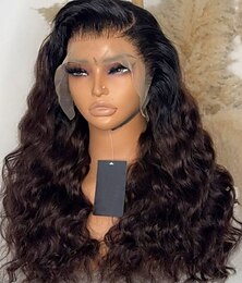 baratos -Cabelo Humano Fechamento 5x5 13x4 Lace Front Peruca Parte livre Cabelo Brasileiro Ondulado Marrom Peruca 130% 150% Densidade do Cabelo com o cabelo do bebê Cabelo Ombre 100% Virgem Sem cola