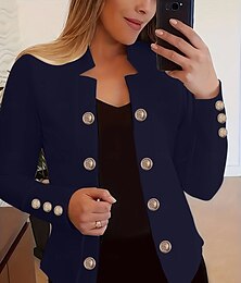 voordelige -Dames Blazer Comfortabel Ademend Knop Modieus Modern Effen Werk Dagelijks Normaal Opstaand Normale pasvorm Lange mouw bovenkleding Licht Roze Zwart Wit Lente Herfst