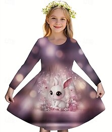 halpa -Tyttöjen 3D Kani Mekko Pitkähihainen Kesä Kevät Loma Päivittäin Pyhäpäivä Prinsessa Kaunis Makea Lapset 4-12 vuotta Rento mekko A linjainen mekko Polvipituinen Normaali