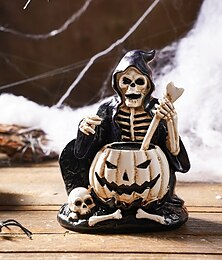 levne -Halloweenská dekorace z pryskyřičné sošky kostry, vintage strašidelná figurka kostry na vaření lektvaru, vtipná stolní dekorace na halloweenskou párty, strašidelný dům, domácí stolní displej